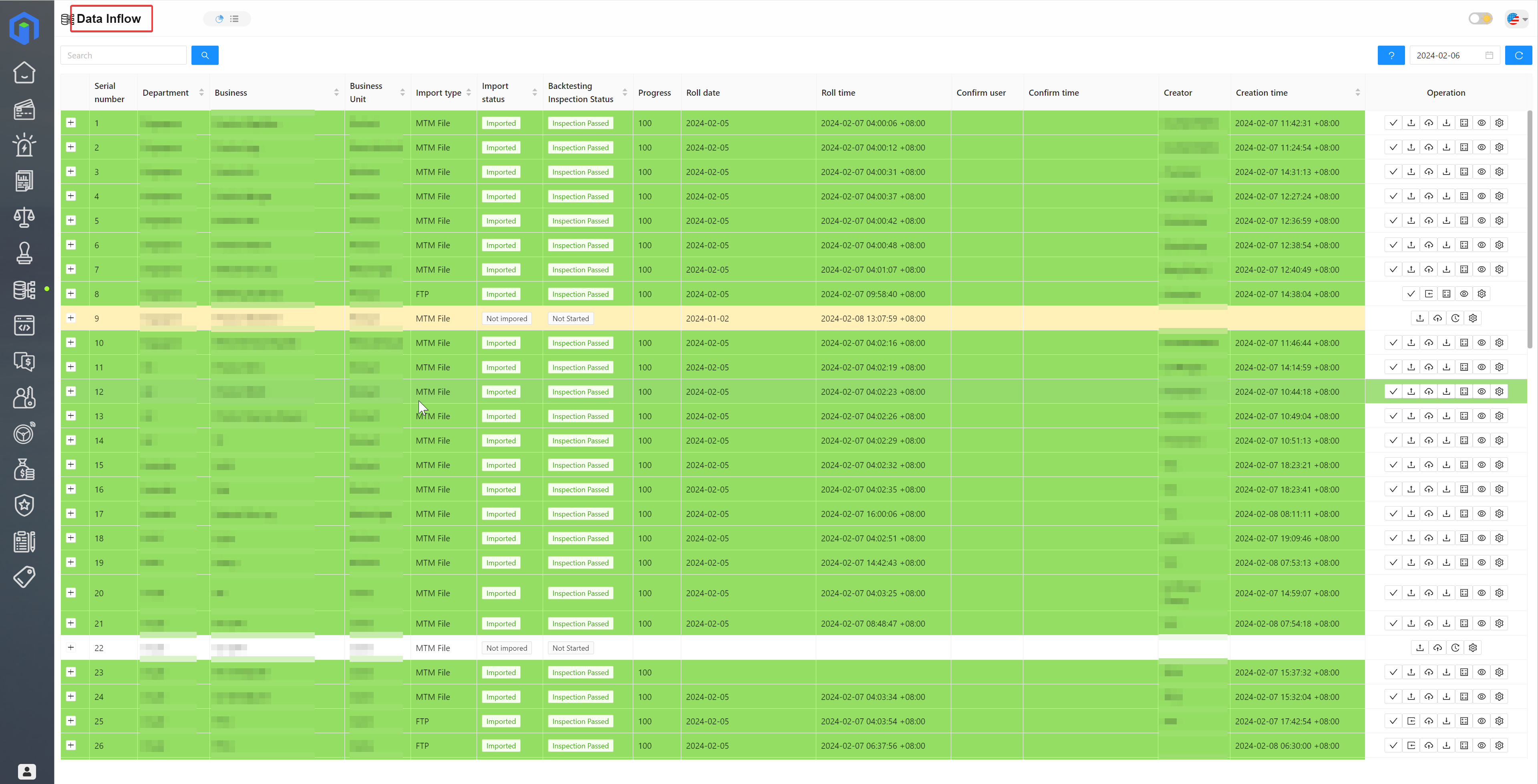 Example of a data input list.